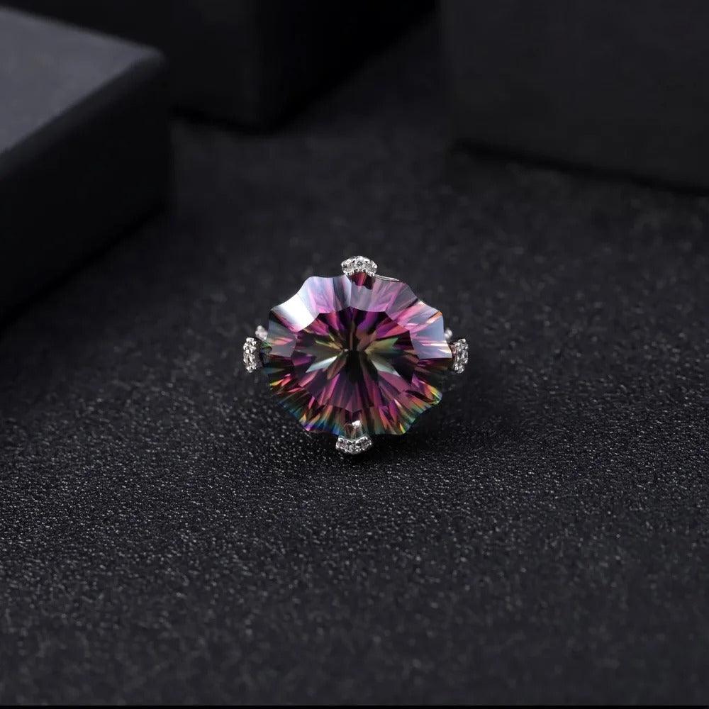 Massive 24.21Ct Rainbow Mystic Quartz Cocktail Ring | 925 Silver