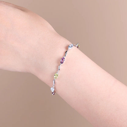Multi-Gemstone Marquise Link Bracelet | Amethyst, Peridot & Topaz | 925 Silver