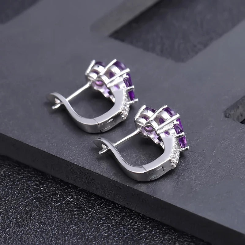 Natural Amethyst Triple-Stone Earrings | 3.37Ct 925 Sterling Silver