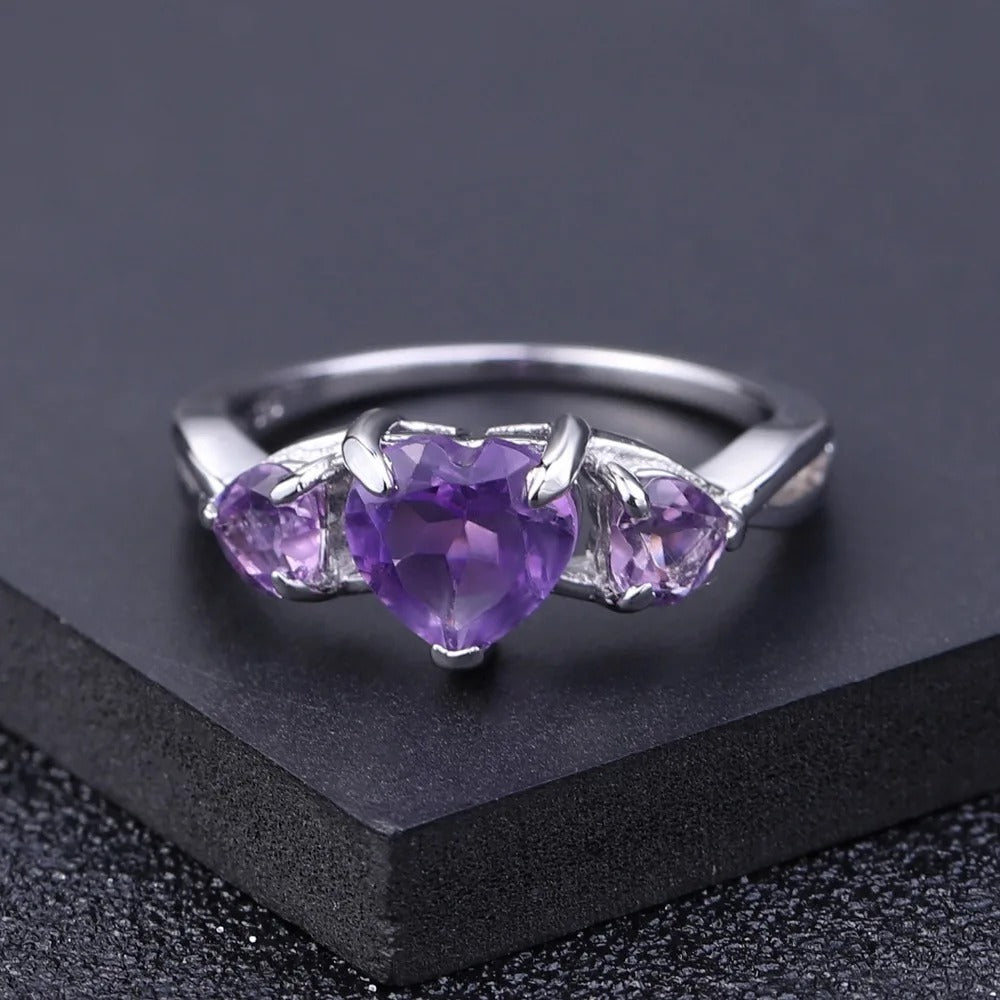 Natural Amethyst Heart Ring | 1.71Ct 925 Sterling Silver | February Birthstone