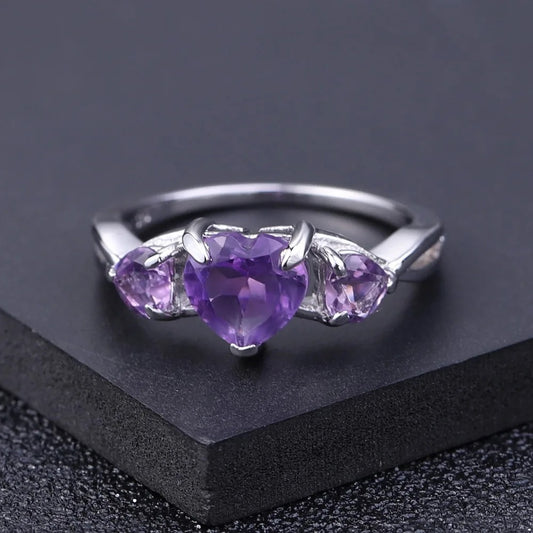 Natural Amethyst Heart Ring | 1.71Ct 925 Sterling Silver | February Birthstone