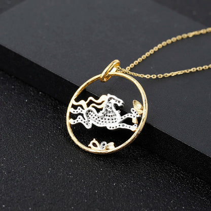 Galloping Horse Amethyst Pendant | Two-Tone 925 Silver | Luxury Gold Palace