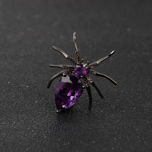 Gothic Amethyst Spider Brooch | 925 Sterling Silver