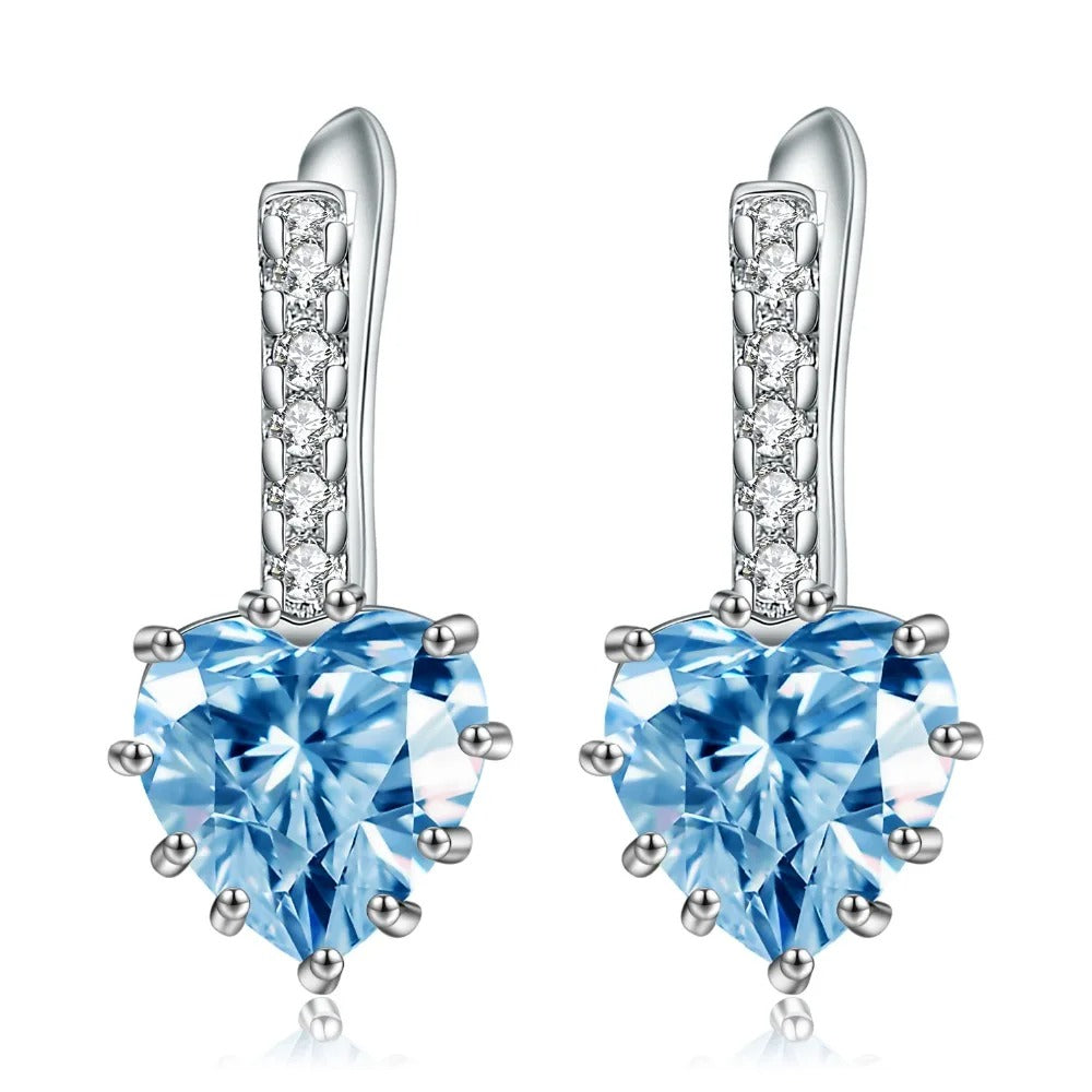 3.08Ct Natural Sky Blue Topaz Heart Earrings | 925 Sterling Silver