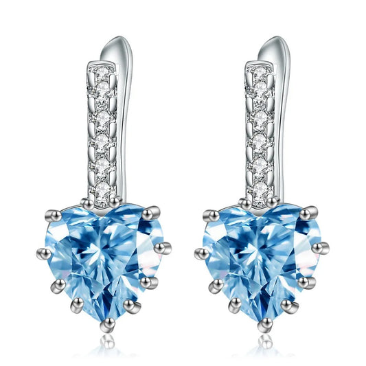 3.08Ct Natural Sky Blue Topaz Heart Earrings | 925 Sterling Silver