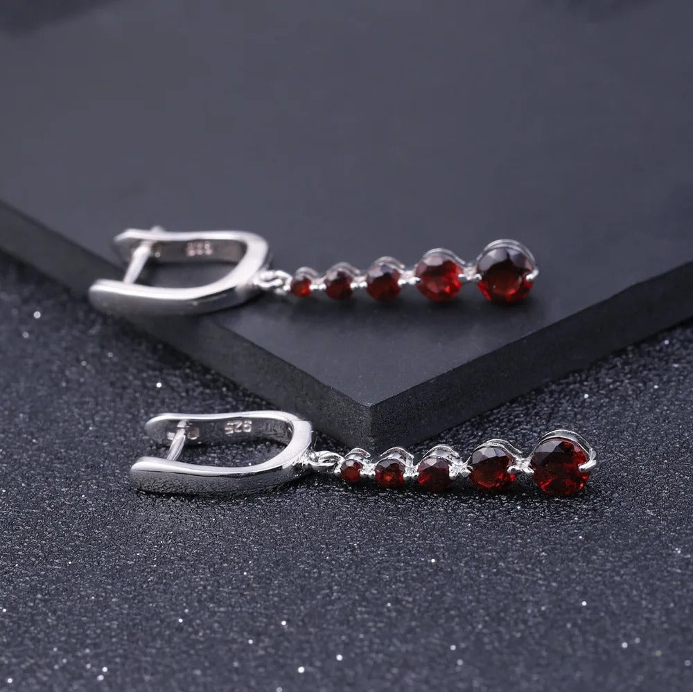 Natural Red Garnet Linear Drop Earrings | 2.67Ct Graduating Cascade | 925 Silver