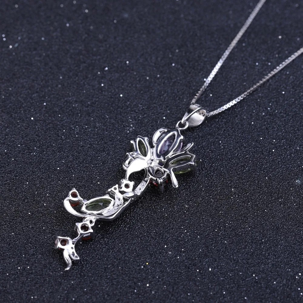 Multi-Gemstone Floral Vine Pendant | 925 Sterling Silver | Luxury Gold Palace