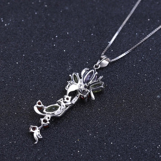 Multi-Gemstone Floral Vine Pendant | 925 Sterling Silver | Luxury Gold Palace