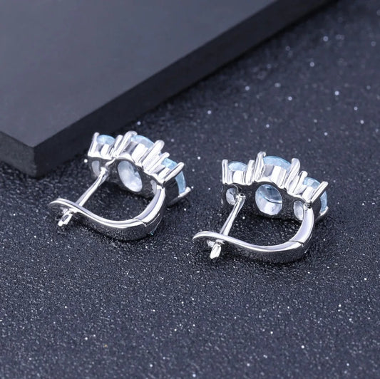 Natural Sky Blue Topaz Three-Stone Earrings | 5.54Ct 925 Sterling Silver