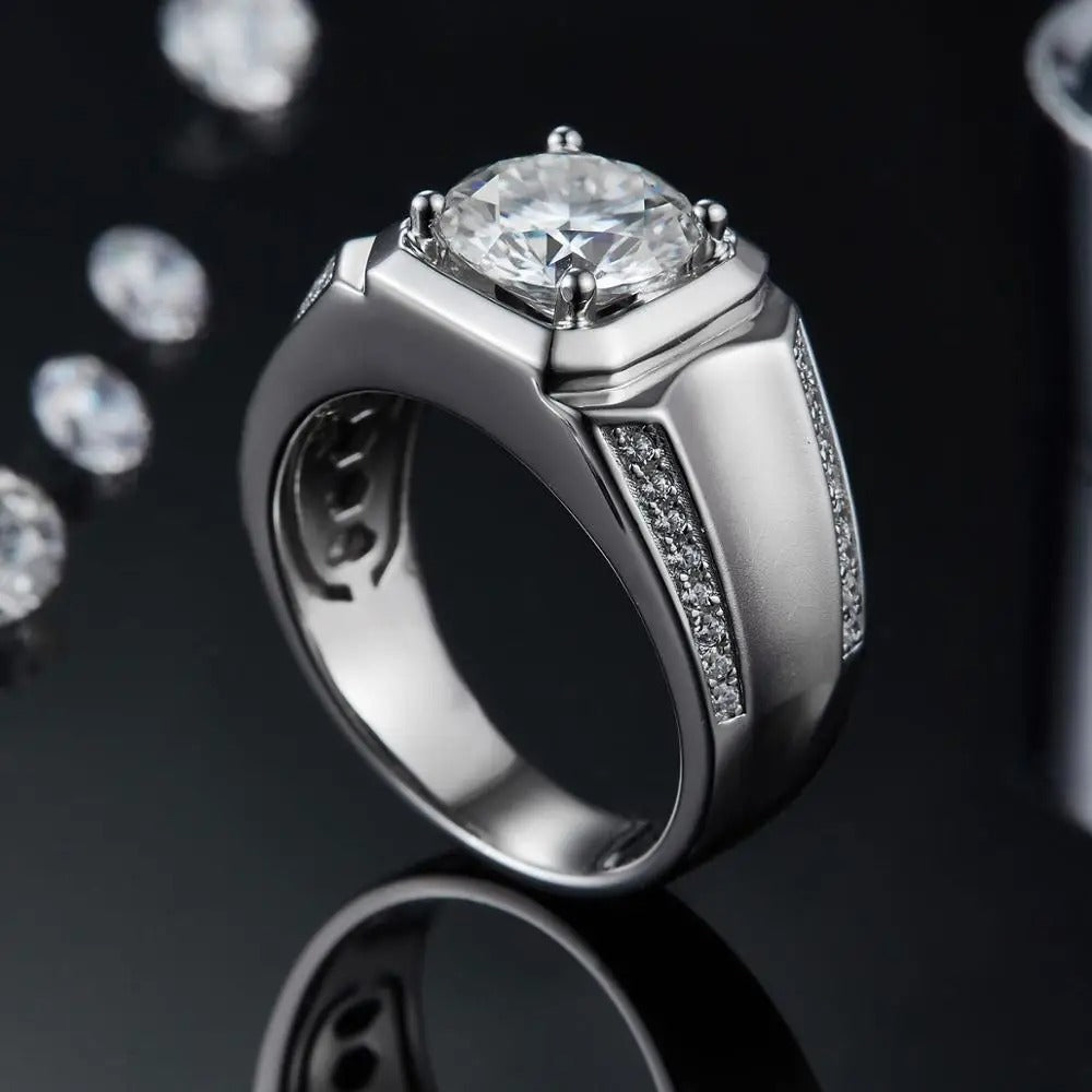 Men's D Color Moissanite Ring | 1ct, 2ct, 3ct Options | 925 Silver