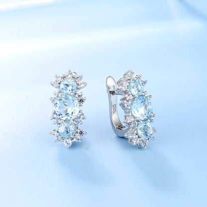 Vintage Sky Blue Topaz Three-Stone Earrings | 925 Sterling Silver