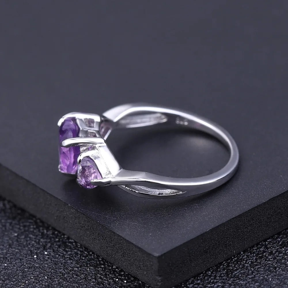 Natural Amethyst Heart Ring | 1.71Ct 925 Sterling Silver | February Birthstone