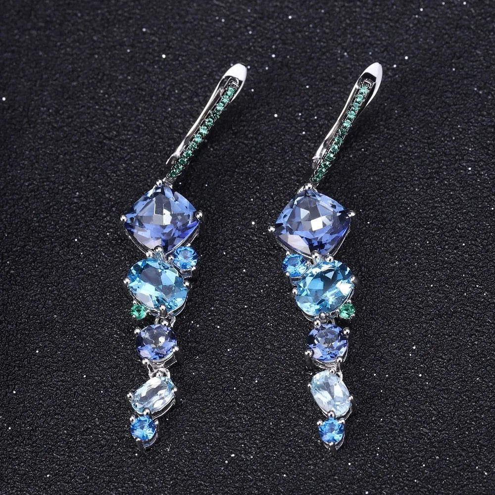 Blue Mystic Quartz & Topaz Cascading Drop Earrings | 925 Silver