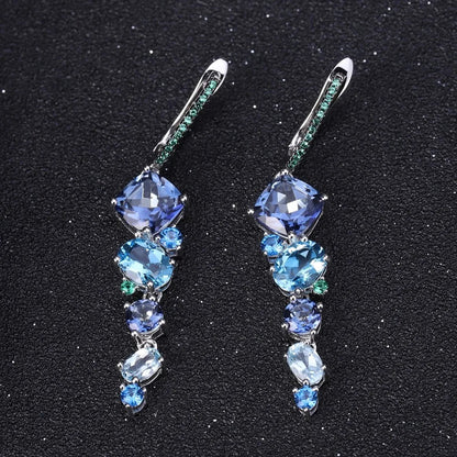 Blue Mystic Quartz & Topaz Cascading Drop Earrings | 925 Silver