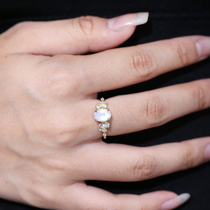 Oval Moonstone Vintage Engagement Ring | 1.29Ct Gold Vermeil Silver