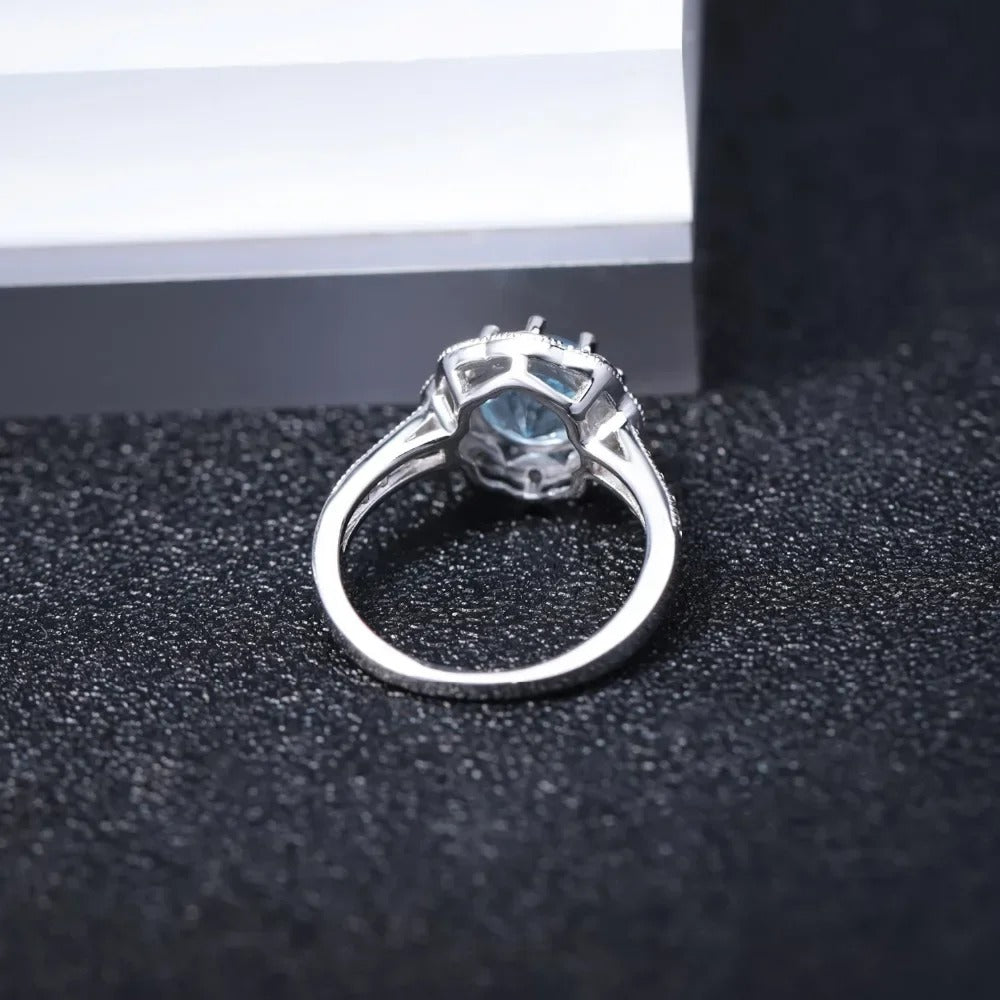 Natural Sky Blue Topaz Flower Ring | 2.58Ct | 925 Sterling Silver