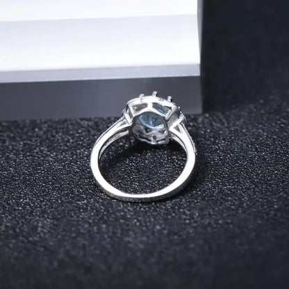 Natural Sky Blue Topaz Flower Ring | 2.58Ct | 925 Sterling Silver