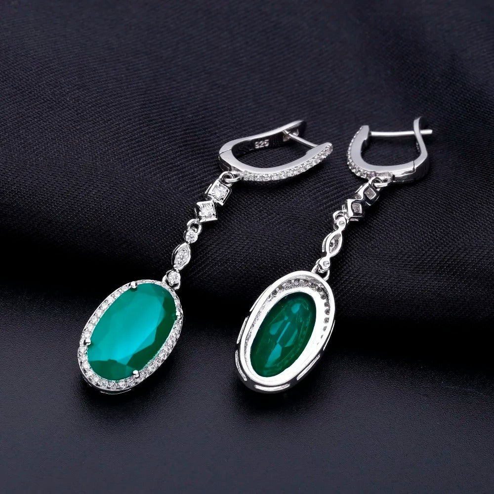 12.5Ct Natural Green Agate Drop Earrings | 925 Silver | Luxury Gold Palace