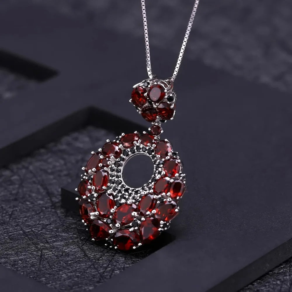 Vintage Geometric Garnet Pendant in 925 Sterling Silver