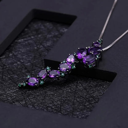 Natural Amethyst Cascading Vine Pendant | 4.89Ct 925 Sterling Silver