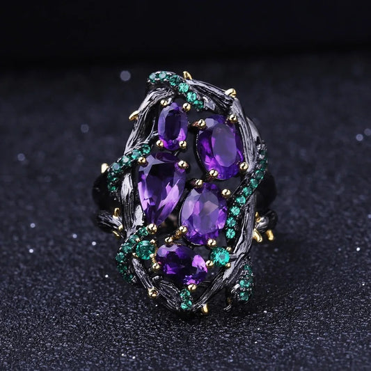 Enchanted Amethyst & Emerald Vine Ring | 3.23Ct 925 Sterling Silver