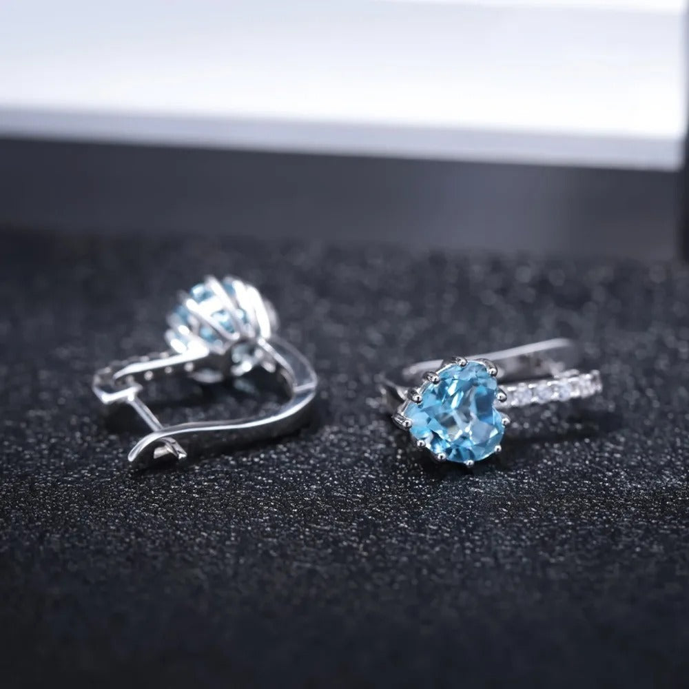 3.08Ct Natural Sky Blue Topaz Heart Earrings | 925 Sterling Silver