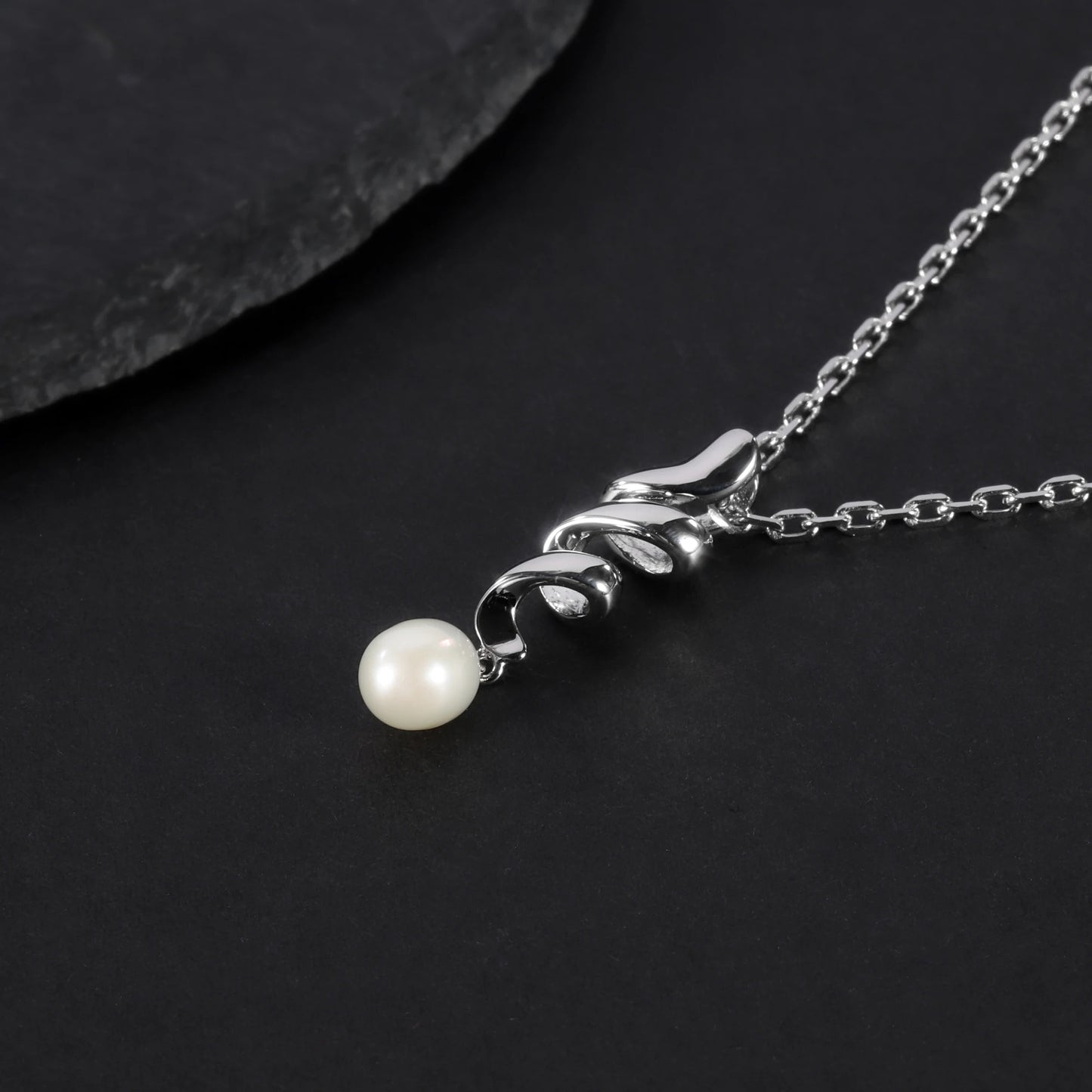 Elegant Spiral Ribbon Pearl Pendant | 8mm Freshwater Pearl | 925 Silver