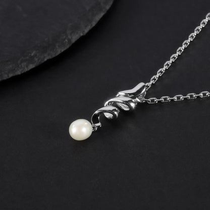 Elegant Spiral Ribbon Pearl Pendant | 8mm Freshwater Pearl | 925 Silver