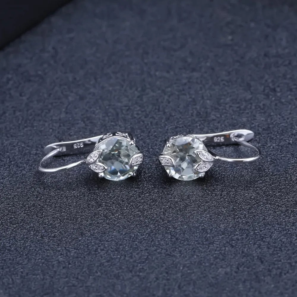 Natural Green Amethyst (Prasiolite) Leaf Drop Earrings | 6.64Ct 925 Silver