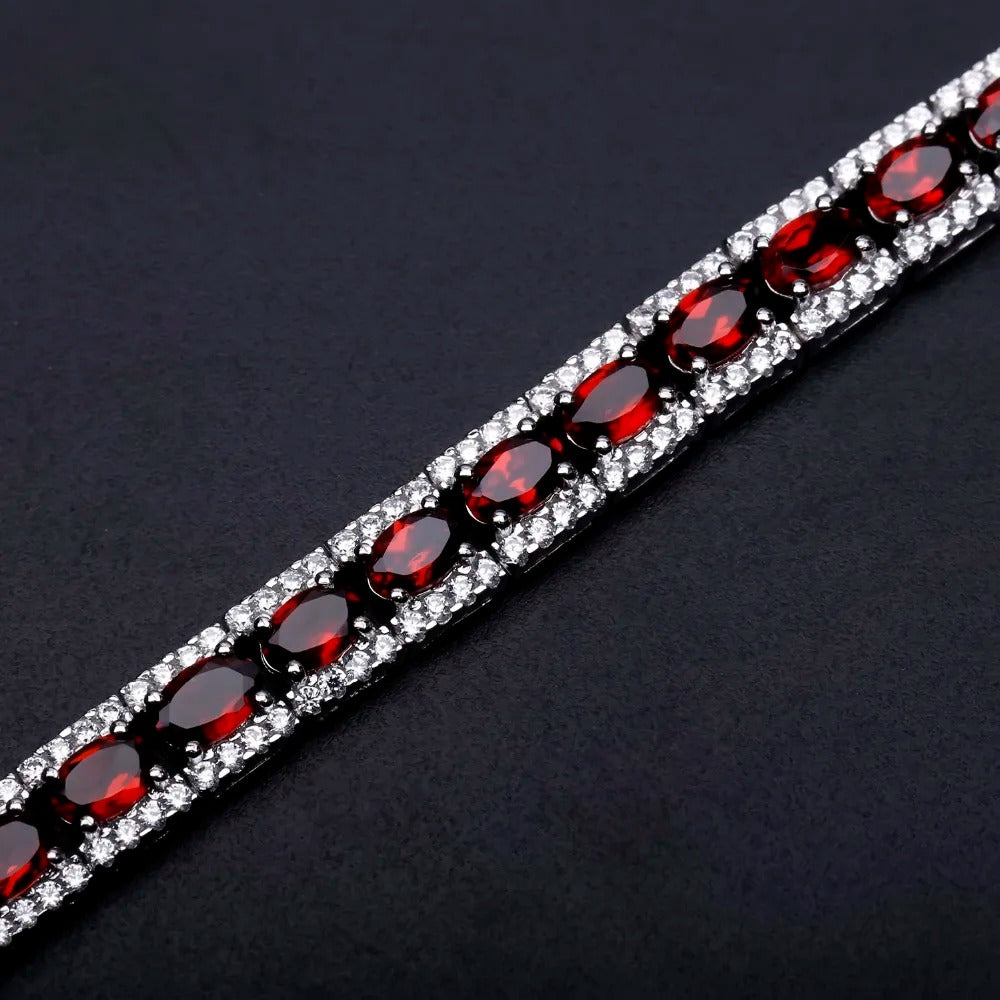 Natural Red Garnet Tennis Bracelet | 925 Sterling Silver | Luxury Gold Palace