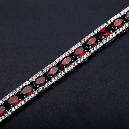 Natural Red Garnet Tennis Bracelet | 925 Sterling Silver | Luxury Gold Palace