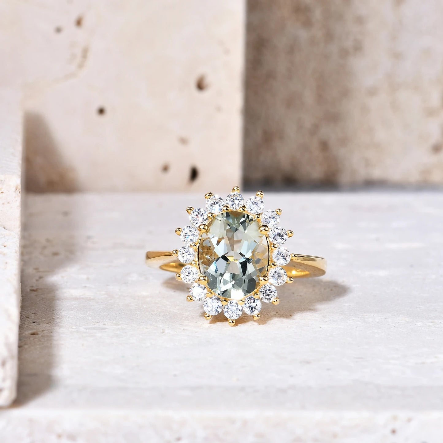 Princess Diana Style Halo Ring | Gold Vermeil | 6 Gemstone Colors