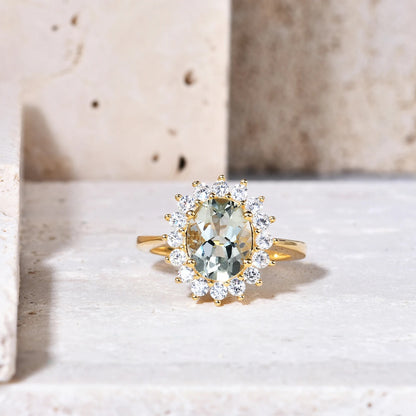 Princess Diana Style Halo Ring | Gold Vermeil | 6 Gemstone Colors