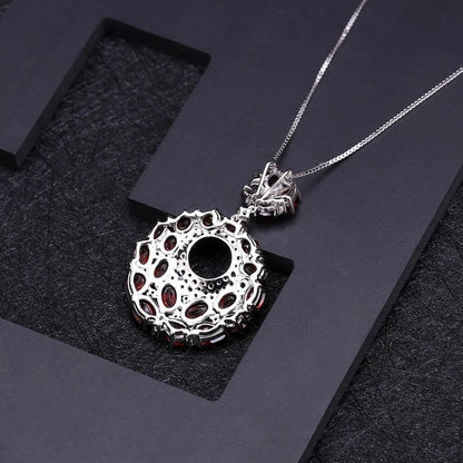 Vintage Geometric Garnet Pendant in 925 Sterling Silver