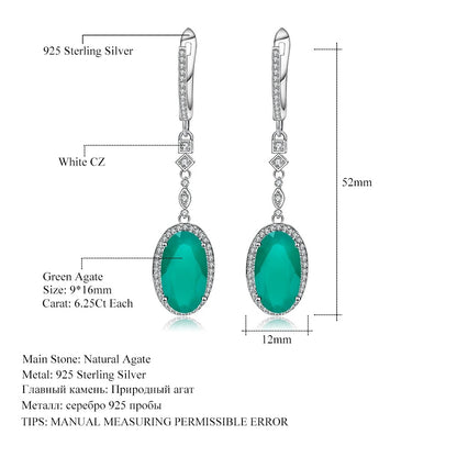 12.5Ct Natural Green Agate Drop Earrings | 925 Silver | Luxury Gold Palace
