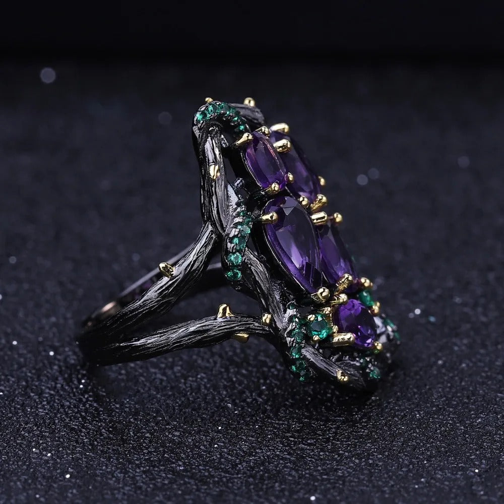 Enchanted Amethyst & Emerald Vine Ring | 3.23Ct 925 Sterling Silver