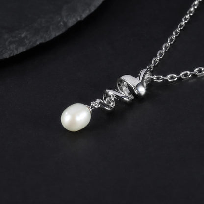Elegant Spiral Ribbon Pearl Pendant | 8mm Freshwater Pearl | 925 Silver