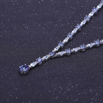Mystic Quartz & Sky Blue Topaz Y-Necklace | 925 Silver | Bridal Jewelry