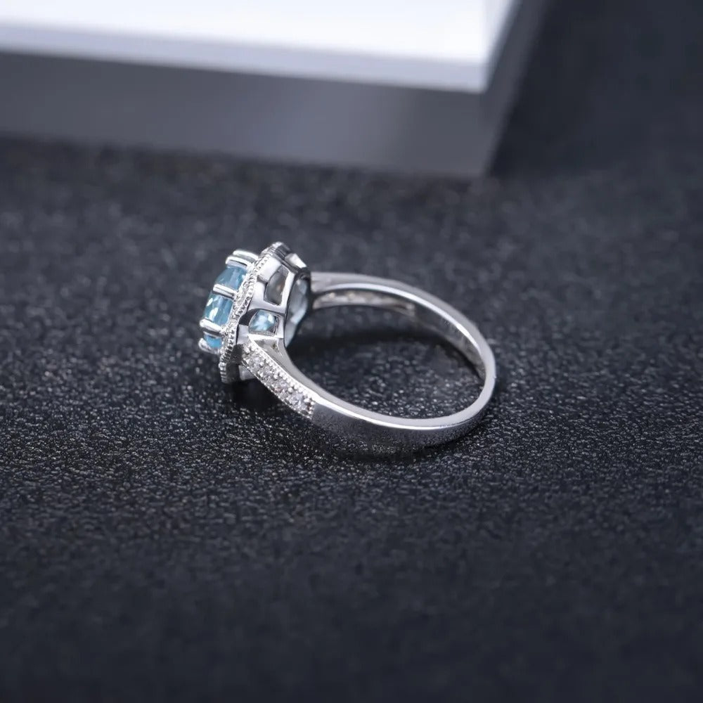 Natural Sky Blue Topaz Flower Ring | 2.58Ct | 925 Sterling Silver