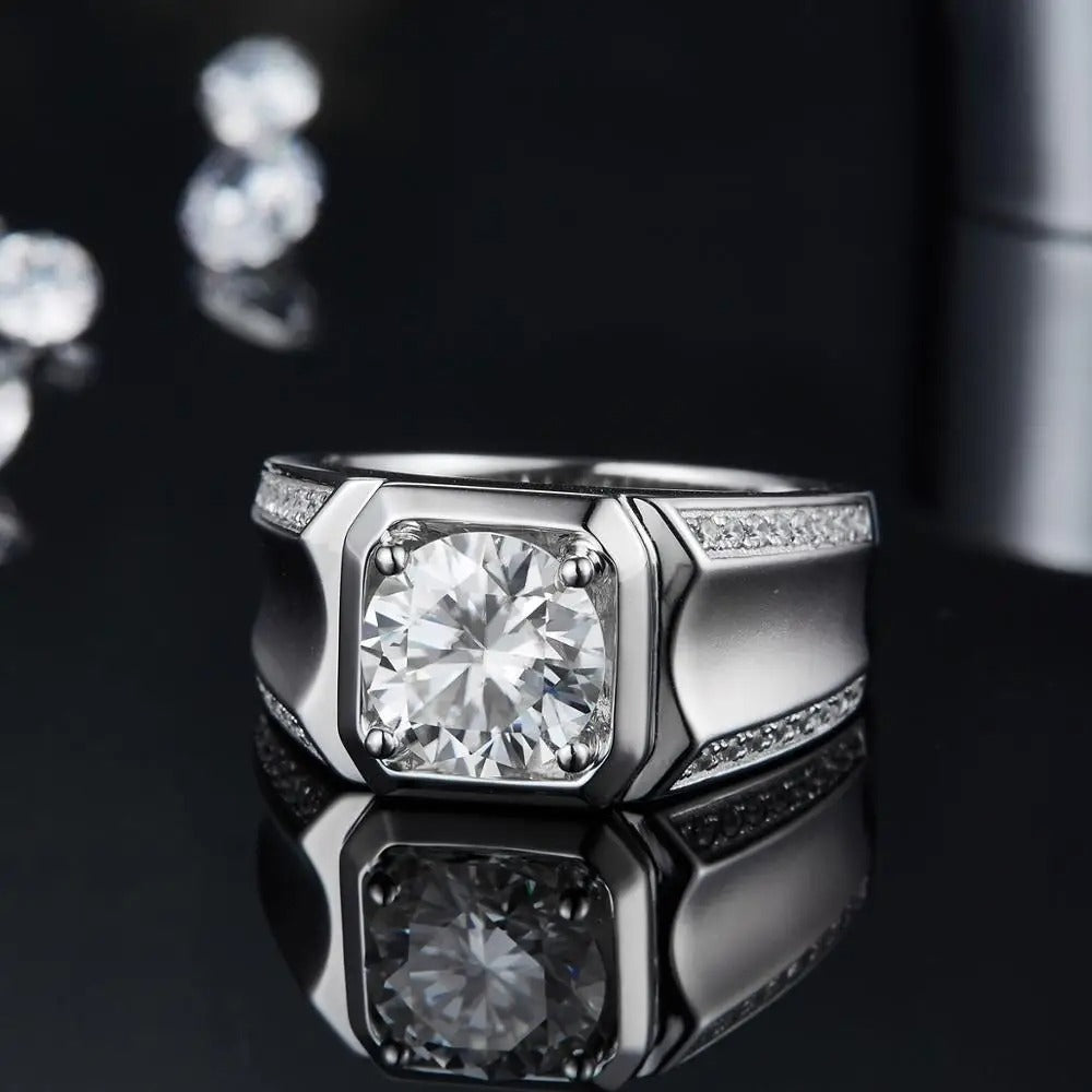 Men's D Color Moissanite Ring | 1ct, 2ct, 3ct Options | 925 Silver