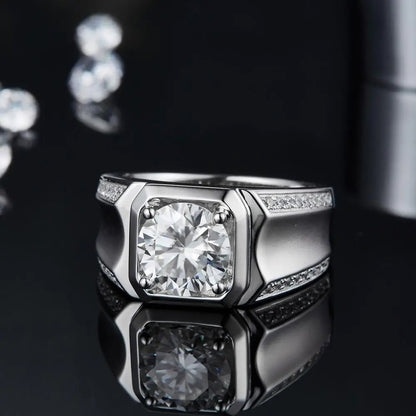 Men's D Color Moissanite Ring | 1ct, 2ct, 3ct Options | 925 Silver