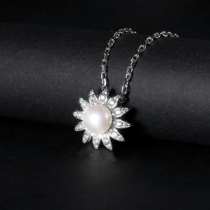 Sunflower Freshwater Pearl Pendant | 10mm | 925 Sterling Silver | Luxury Gold Palace