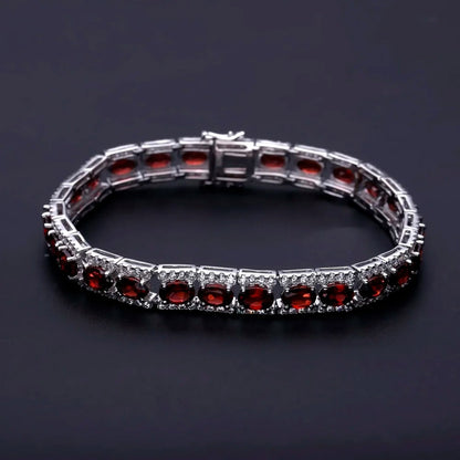 Natural Red Garnet Tennis Bracelet | 925 Sterling Silver | Luxury Gold Palace