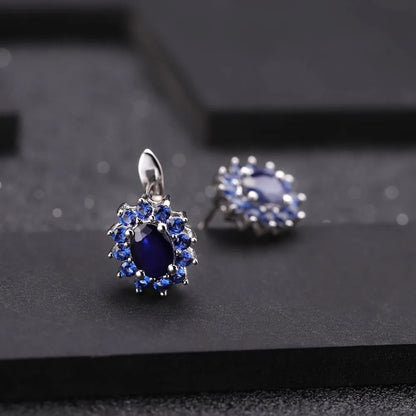 Natural Blue Sapphire Halo Earrings | 1.89Ct 925 Sterling Silver