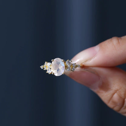 Oval Moonstone Vintage Engagement Ring | 1.29Ct Gold Vermeil Silver
