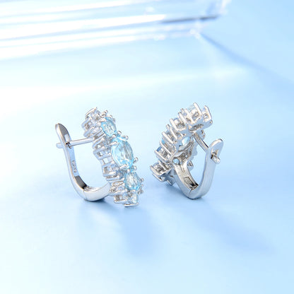 Vintage Sky Blue Topaz Three-Stone Earrings | 925 Sterling Silver