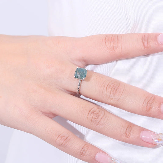2.25Ct Cushion Moss Agate Solitaire Ring | Twisted Rope Band | 925 Silver