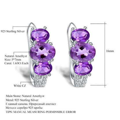 Natural Amethyst Triple-Stone Earrings | 3.37Ct 925 Sterling Silver