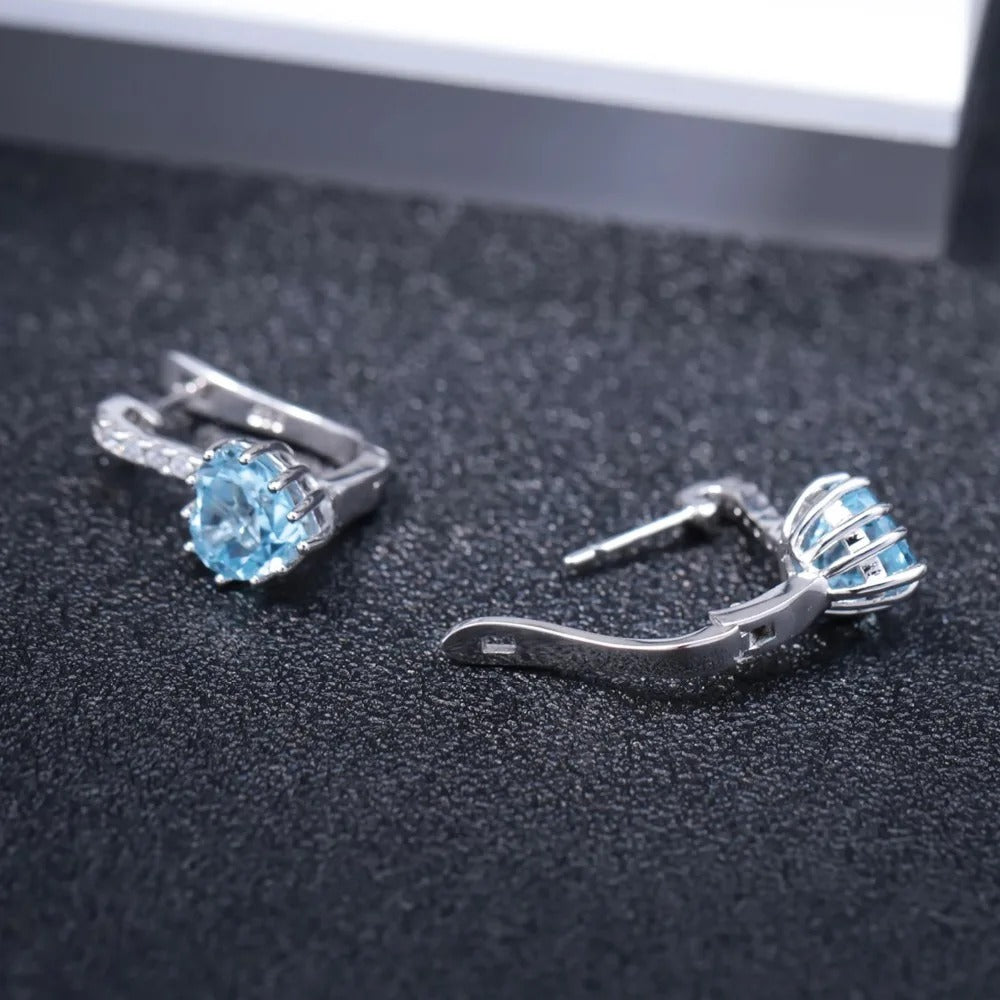 3.08Ct Natural Sky Blue Topaz Heart Earrings | 925 Sterling Silver