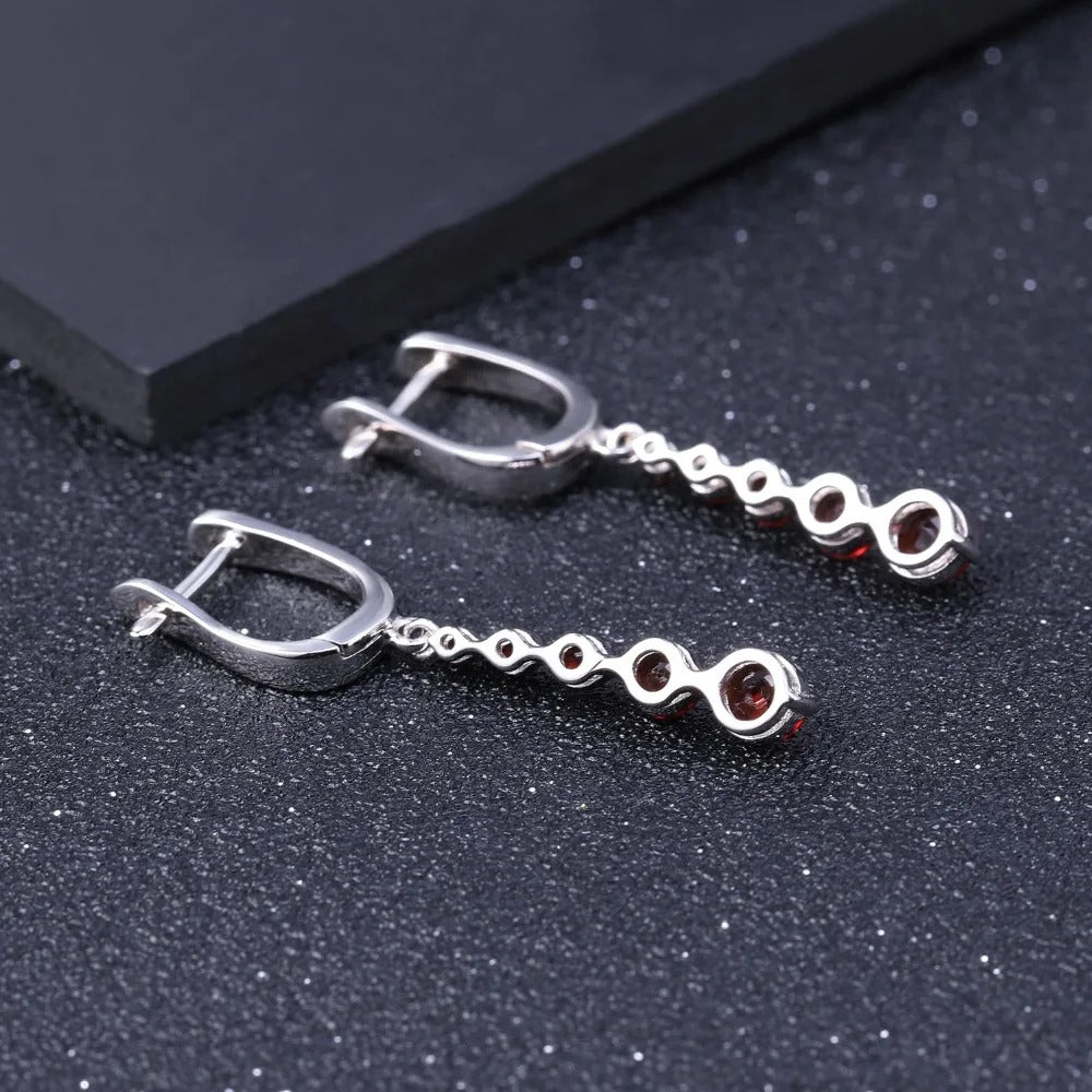 Natural Red Garnet Linear Drop Earrings | 2.67Ct Graduating Cascade | 925 Silver